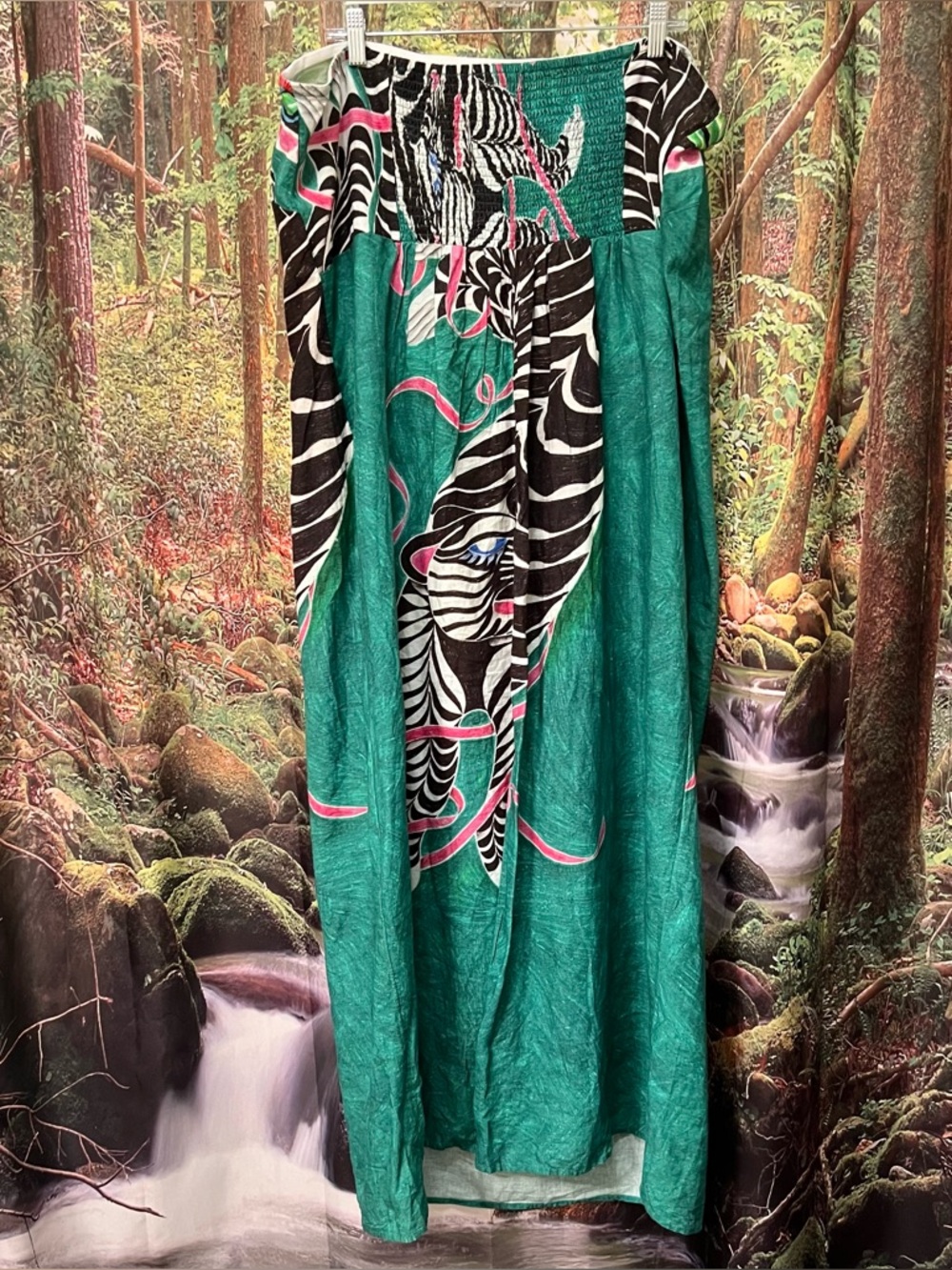 Anthropologie CELANDINE Aliza Strapless Linen Blend Maxi Dress 3X zebra green - Picture 7 of 13